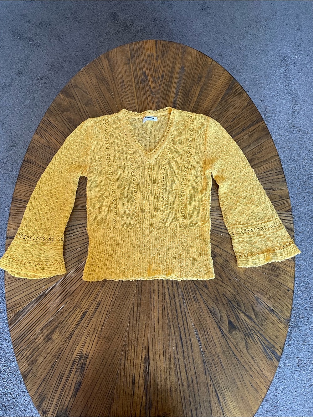 Vintage 1970’s Sidonie Hervé Sunshine Yellow V-Neck Sweater with Flared Sleeves
